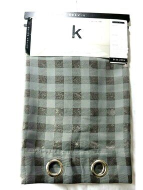 KELVIN FASHION PRINT BLACK OUT CURTAINS GREY METALLIC CHECK CHEQUE